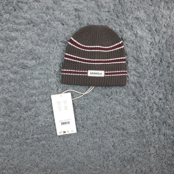 Adanola Accessories - Adanola Hat Beanie Womens One Size Brown Striped Knit Logo Warm Winter NWT